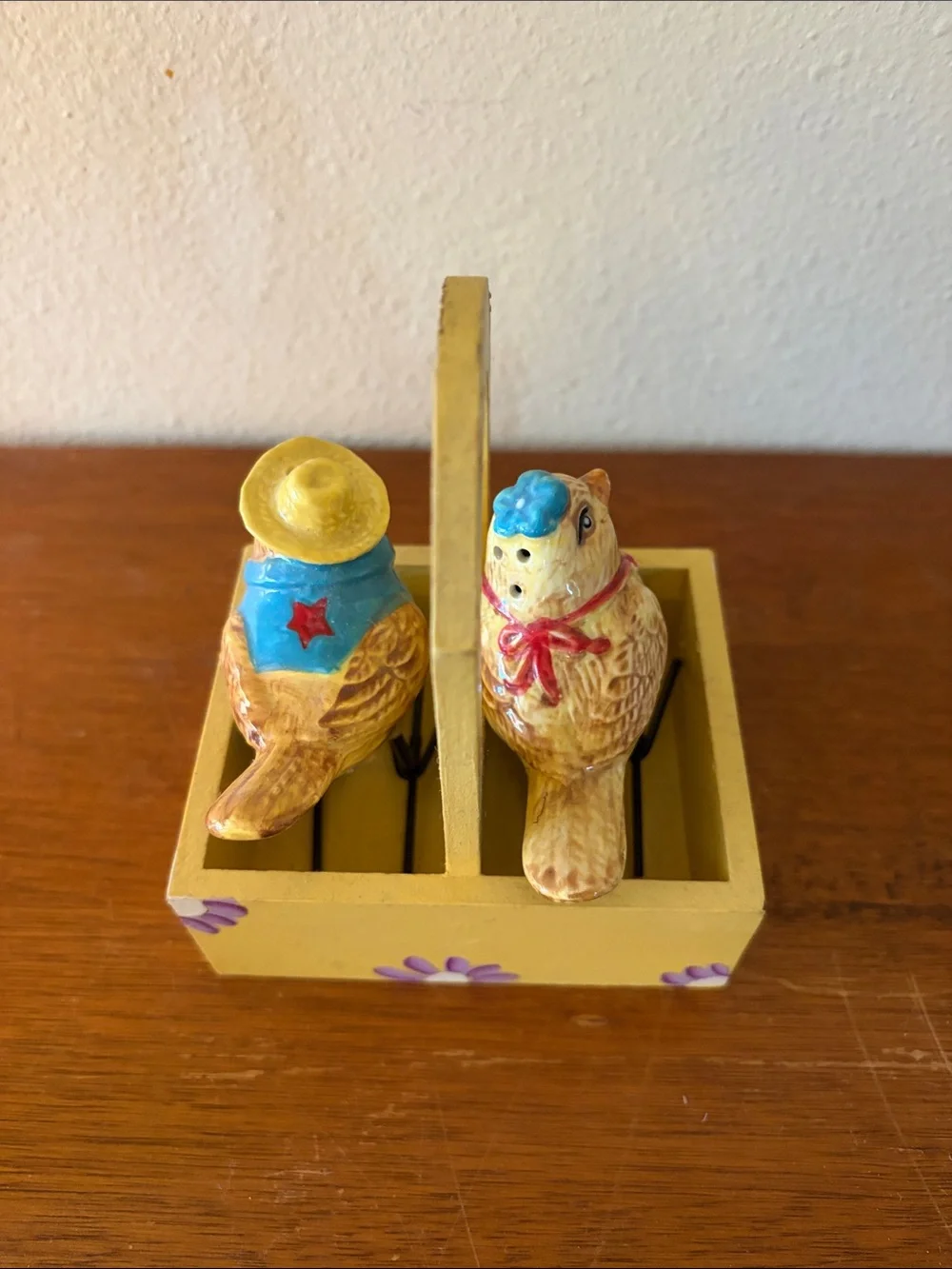 Crate&Barrel Yellow Floral Salt and Pepper Bird Set